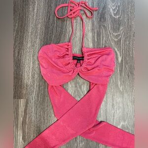 NWT American Threads Cotton Candy LA Pink Halter Wrap Crop Sz S Going Out Top